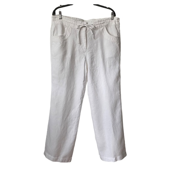 Lands End White Linen Wide Leg Pants 